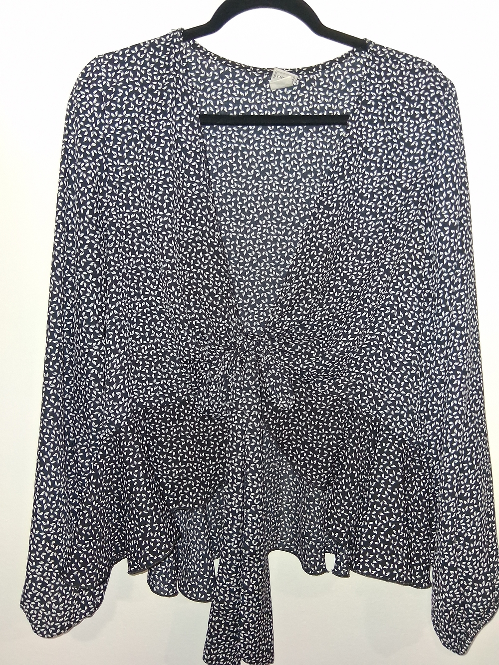 Libian Navy and White Printed High-Low Tie-Front Skirt